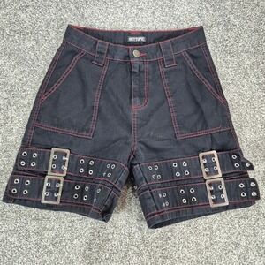 Hot Topic Shorts Juniors Size 1 Black Red Stitch Goth Punk Grunge Buckles